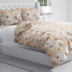 Biante Bavlnené posteľné obliečky Sandra SA-517 Jesenné púpavy na sivom Predĺžené 140x220 a 70x90 cm