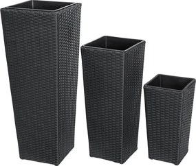 Sada 3 ks květináčů Dejo z polyratanu černá