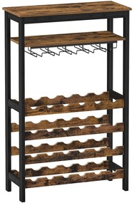 Stojan na víno s držiakom na poháre, 66 x 30 x 100 cm, rustikálna hnedá