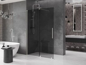 Mexen Velar, sprchová zástena s posuvnými dverami Walk-in 140 x 200 cm, 8mm šedé sklo, brúsená oceľ, 871-140-000-43-97