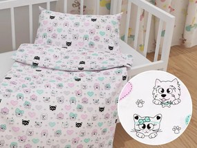 Biante Detské bavlnené posteľné obliečky do postieľky Sandra SA-315 Ružovo mintové mačičky a psíkovia Do postieľky 100x135 a 40x60 cm