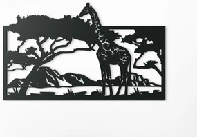 drevko Drevený obraz na stenu Žirafa v savane Rozmer obrazu: 27 x 44,5 cm, Farba dekorácie: Čierna