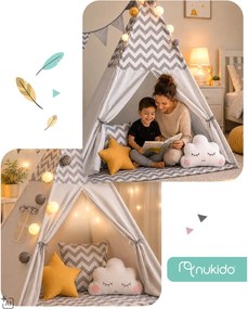 Detský stan Tepee so svetlom Nukido - sivý