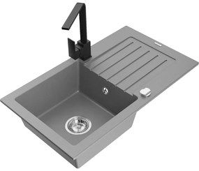 Mexen Pablo, granitový drez 752x436x161 mm, 1-komorový a čierna batéria Rita, šedá, 6510-71-670300-70