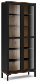 Čierna/v prírodnej farbe vitrína v dekore orecha 89x203x36 cm Roomers – Tvilum
