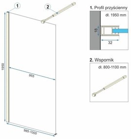 Rea Aero Ombre, sprchová zástena Walk-In 100x195 cm, 8mm číre sklo s bielym vzorom, zlatý matný profil, REA-K2464