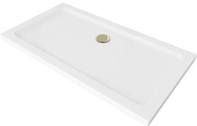 Mexen SLIM - Obdĺžniková sprchová vanička 120x70x5cm + zlatý sifón, biela, 40107012G