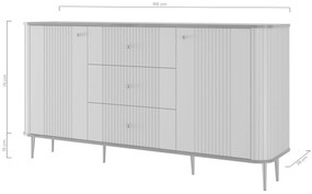 Komoda Vespera 160 cm so zásuvkami - kašmírová / orech / čierne nožičky