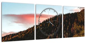 Obraz červánkov nad kopcom (s hodinami) (90x30 cm)
