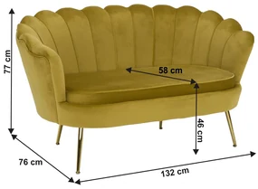 Lavica v štýle Art-deco, horčicová Velvet látka/gold chróm-zlatý, NOBLIN