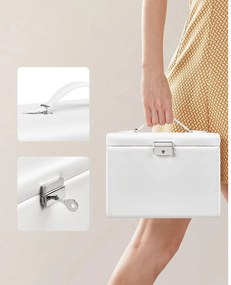 Šperkovnica, organizér na šperky so 4 úrovňami, uzamykateľná, biela