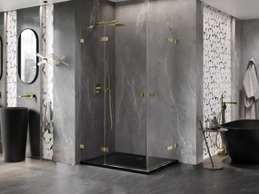 Mexen Lunar Duo, výklopný sprchový kút 90 x 75 cm, 8mm číre sklo, zlatý profil, 834-090L-075P-50-00