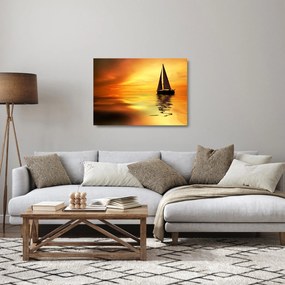 Sklenený obraz - Plachetnica pri západe slnka (70x50 cm)
