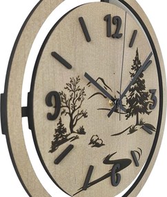 Nástenné hodiny Lesná krajina gravírované | PUPOU: HDF - Javor 30 cm 4795-115320 HDF0607-čiene-ruky