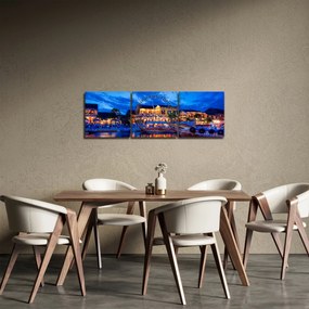 Obraz nočného mesta Hoi An, Vietnam (s hodinami) (90x30 cm)