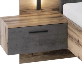 Posteľ s nočnými stolíkmi Sarnia 180x200 cm, zrubová doska/tmavý betón