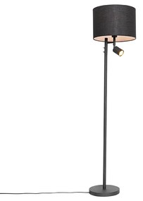 Stojaca lampa čierna s bielym vnútrom a lampou na čítanie - Jelena