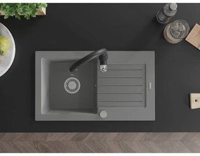 Mexen Pablo, granitový drez 752x436x161 mm, 1-komorový a drezová batéria Savita, šedá, 6510-71-672601-70