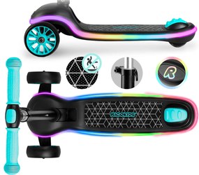 Ricokids Leddi LED balančná Kolobežka pre deti - čierna a tyrkysová
