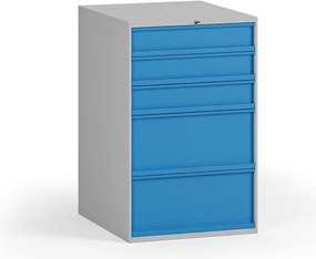 Zásuvkový dielenský box na náradie k pracovnému stolu, 5 zásuviek, 510 x 592 x 810 mm, modrá
