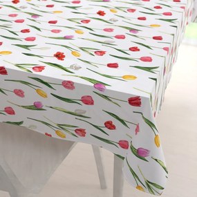 Biante Bavlnený obdĺžnikový obrus Sandra SA-506 Tulipány na bielom 140x180 cm