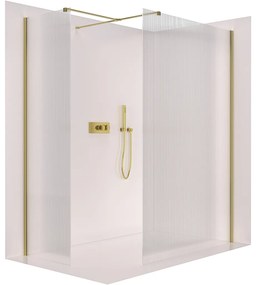 Cerano Onyx, sprchová zástena Walk-in, hranatá vzpera - zlatá kartáčovaná, ryhované sklo - 150x50 cm, CER-CER-8050BD3724