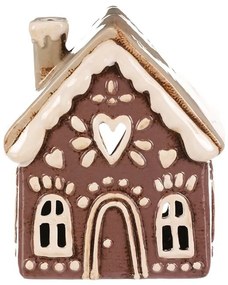 Vianočná dekorácia perníkový domček Srdce na čajovú sviečku, keramika, fialová