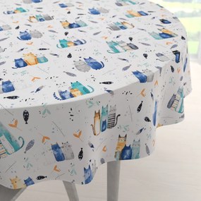 Biante Detský bavlnený okrúhly obrus Sandra SA-653 Mačací svet modrý na bielom Ø 60 cm