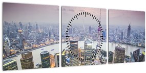 Obraz - Shanghai, Čína (s hodinami) (90x30 cm)