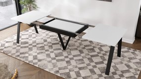 AVERY Biela matná / čierna spodná časť - LOFTOVÝ / PRIEMYSELNÝ STÔL DO OBÝVAČKY/ JEDÁLNE ROZKLADACÍ DO 330 cm!