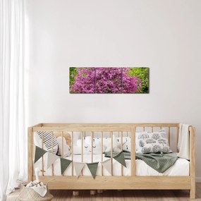 Obraz rozkvitnutého stromu na lúke (s hodinami) (90x30 cm)