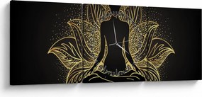 Obraz siluety v lotusovom kvete (s hodinami) (90x30 cm)