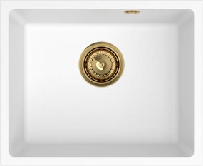 Sink Quality Crypton 55, kuchynský granitový drez 460x375x205 mm + zlatý sifón, biela, SKQ-CRY.W.1KBO.55.XG