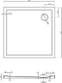 Mexen Flow štvorcová sprchová vanička slim 85 x 85 cm, čierny mat - 46S708585