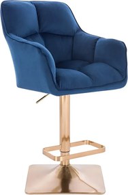LuxuryForm DESIGN Barová stolička AMALFI VELUR na zlatej hranatej podstave - modrá