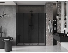 Mexen Velar L Duo, posuvné sprchové dvere do otvoru 180 cm, 8mm šedé sklo, čierna matná, 871-180-003-42-70