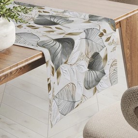 Biante Dekoračný behúň na stôl Leona LN-173 Sivé listy na režnom 35x160 cm