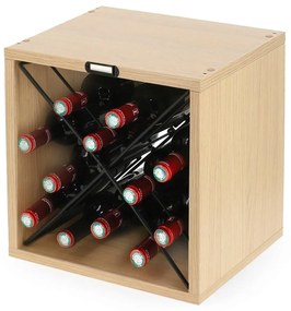 Regál na víno v dekore buku v prírodnej farbe na 12 fliaš Basik – Compactor