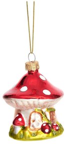 Sklenená ručne vyrobená vianočná ozdoba ø 6 cm Mushroom House – Sass &amp; Belle
