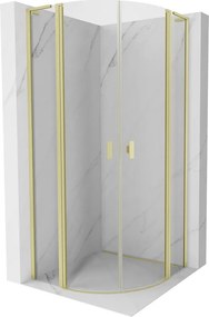 Mexen Mist L, štvrťkruhový sprchový kút s 2-krídlovými dverami, 90 x 90 cm, 8mm číre sklo, zlatý matný profil, 8A32L-090-090-55-00