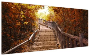 Obraz - Schody v prírode na jeseň (120x50 cm)
