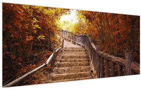 Obraz - Schody v prírode na jeseň (120x50 cm)