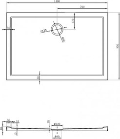 Mexen, Mexen Flow obdĺžniková sprchová vanička slim 140 x 85 cm, čierna matná, 46R708514