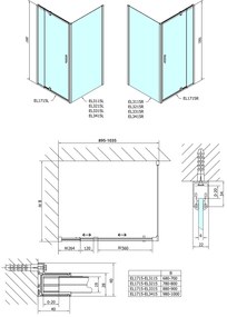 Polysan Polysan, Easy Line obdĺžniková/štvorcová sprchová zástena pivot dvere 900-1000x1000mm L/P, EL1715EL3415