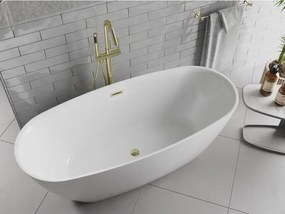 Mexen Luvo Slim, voľne stojaca vaňa 170 × 75 cm, biela lesklá, zlatý lesklý prepad, 52801707500-50
