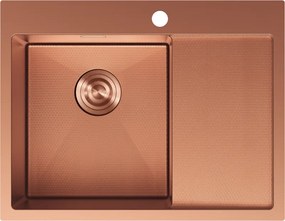 Mexen Exar, 1-komorový nerezový drez s odkvapkávačom, ľavý, 620 x 480 mm, brúsená meď, vzor voština, 6431621005L-65HC