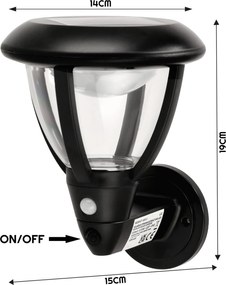 BERGE Solárne fasádne svietidlo s pohybovým senzorom