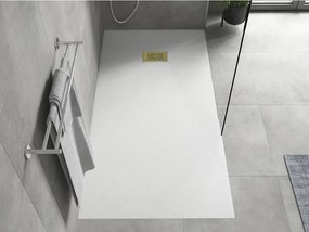 Mexen Hugo, obdĺžniková sprchová vanička SMC 180 x 80 cm, biela, zlatá krytka, 42108018-G