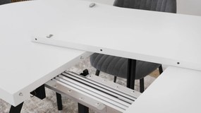 Mazzoni EXPANSO Biely mat / čierne nohy - OVÁLNY ROZKLADACÍ STÔL 160-360 cm PRE 16-18 OSÔB