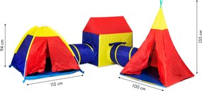 IPLAY Detský set stanov 5v1 – stan tipi, iglu, domček + 2 tunely pre deti